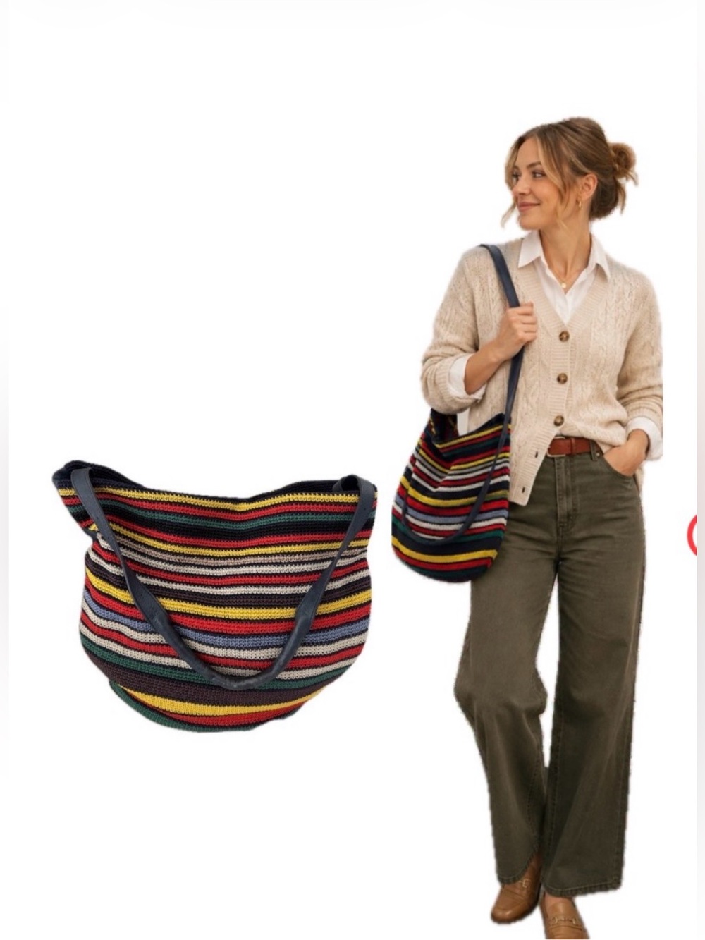 The Sak, Striped Multicolor Knit Shoulder tote Bag